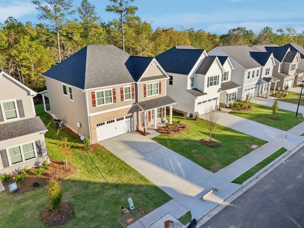 far away shot of a community of townhomes