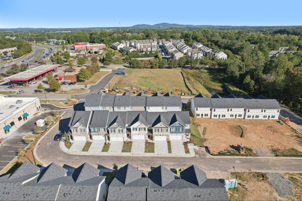 Aerial view of Chastain Heights townhome community in Woodstock, GA, by Direct Residential Communities.