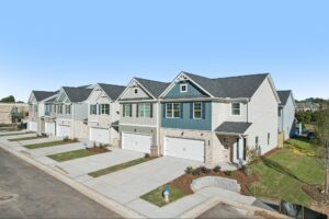 Exterior view of Direct Residential Communities townhomes at Chastain Heights in Woodstock, Georgia. 