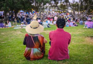 People gathered on the lawn for a community event in Woodstock, GA. ©Janice Chen