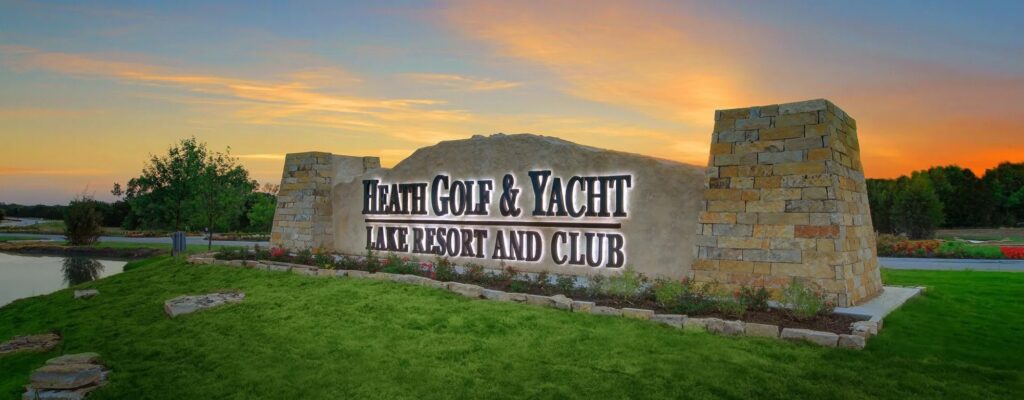 Stone entrance monument sign for Heath Golf and Yacht Club.