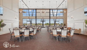 event hall with dinner tables