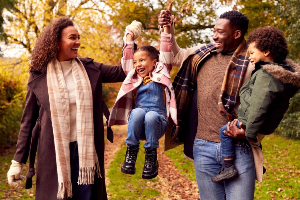 family celebrates being outside